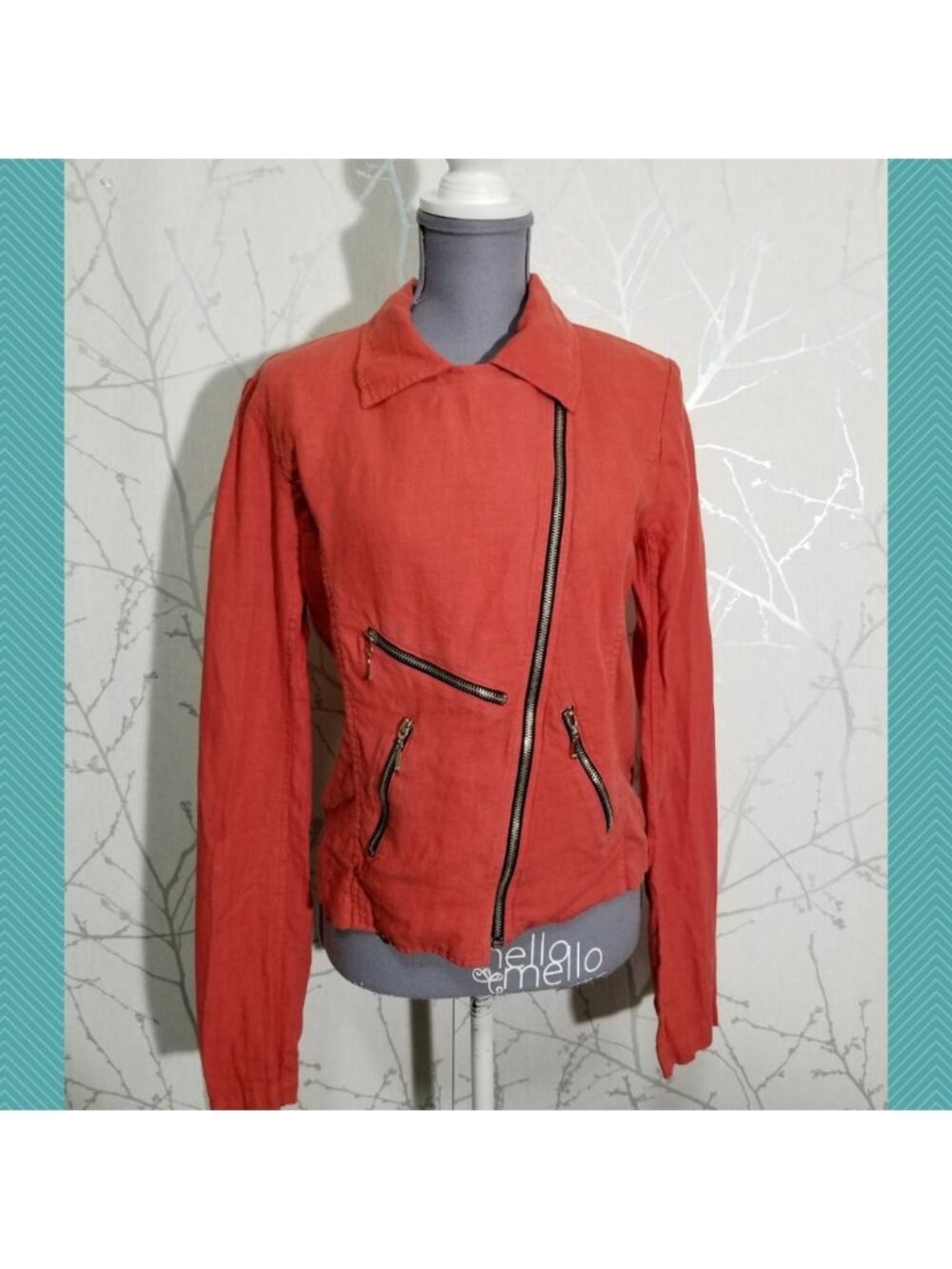 Fluxus Orange 100% Linen Full Zip Moto Jacket